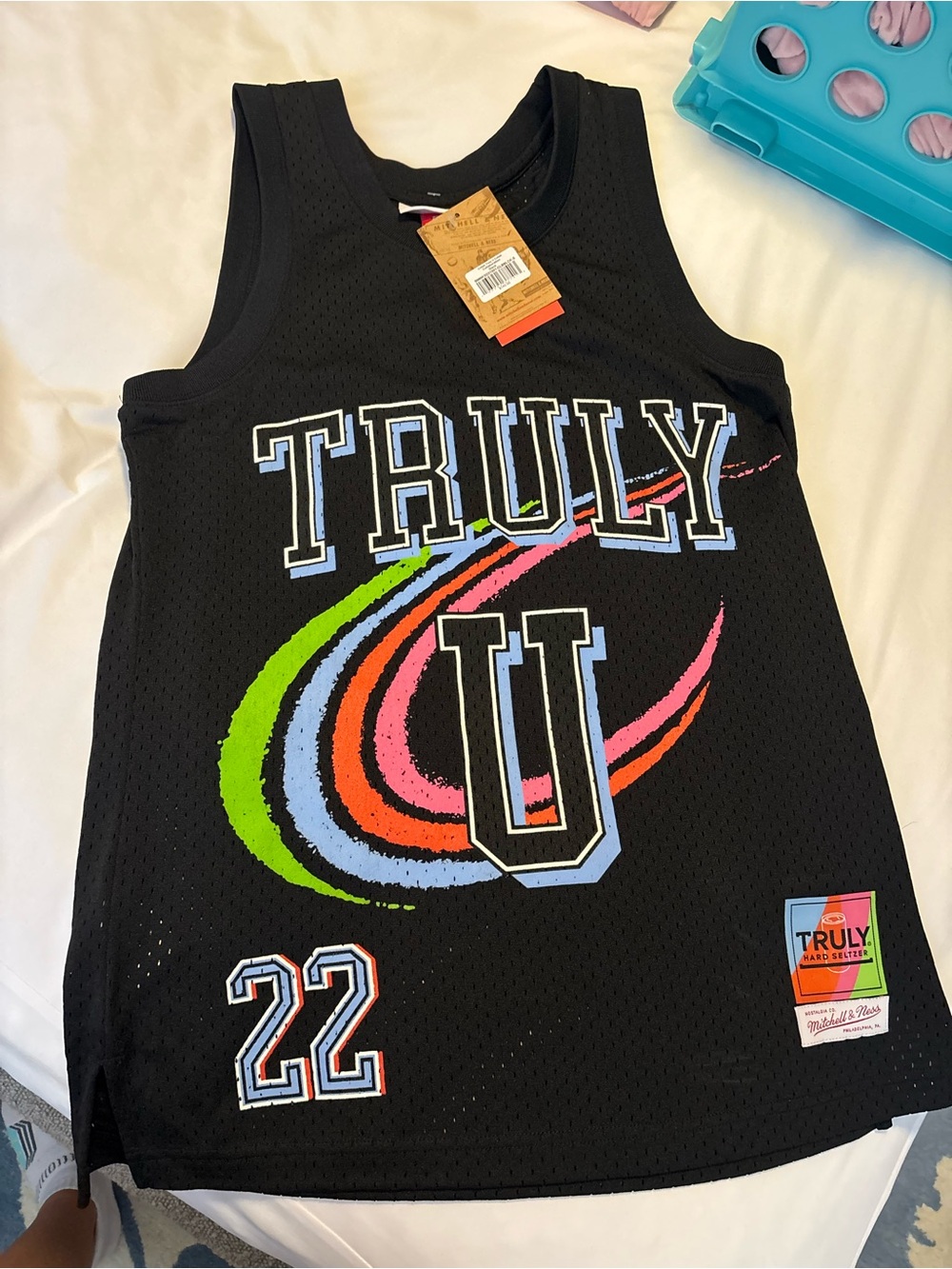 Mitchell & Ness Black Mesh Tank with Neon Green, Blue, Pink & Orange Graphics